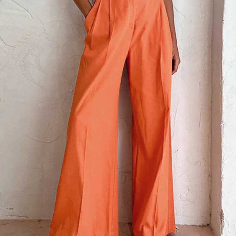 Orange Linen Wide Leg Trouser